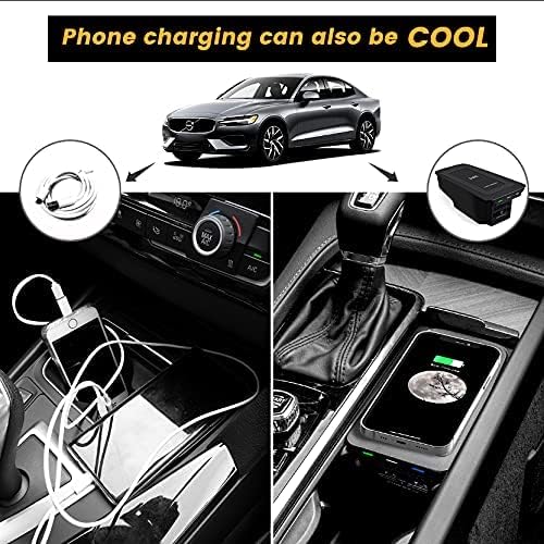Car Wireless Phone Charger for Volvo 2017-2025 XC90 XC60 S90 S60 V90 V60 2025 2024 2023 2022 2021 2020 2019 2018 2017 Center Console Accessories Charging Pad