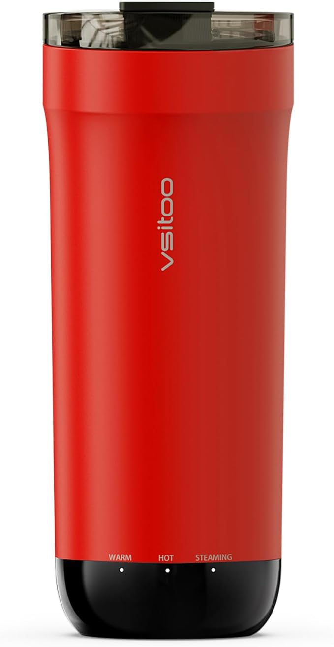 VSITOO S5 heated travel mug,16oz, Auto-Sensing AI Heats Drinks To 120-150°F Hands-Free. Temperature Control for All Cars, Perfect for Home/Office/Travel/Outdoor, Ideal Gift for Coffee Lovers - Red