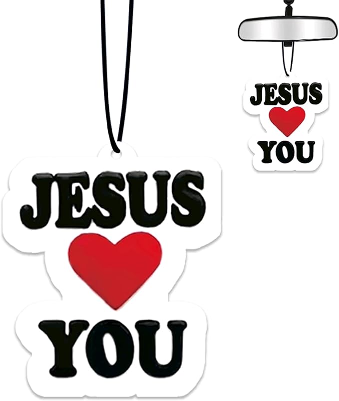 Jesus Loves You Air Freshener Hanging for Car Scented Ornaments Mirror Cute Car Fresheners Christian Religious Car Accessories Auto Interior Decor Scent Home Faith Gifts for Women Men Believer