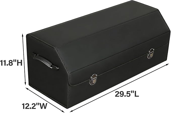 Leather Storage Box Car Trunk Organizer for Trunk SUV Sedan, Leather Foldable Storage Box with Lid (Black 29.5" L*12.2" W*11.8" H)