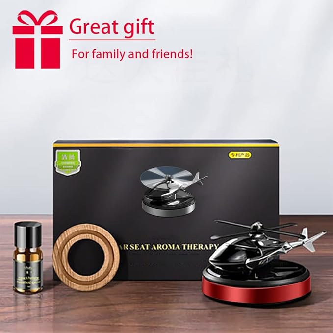 Al Alloy Solar Powered Rotating Helicopter Shape Car air purifier, Home and Car Interior Decoration Accessories (Red)