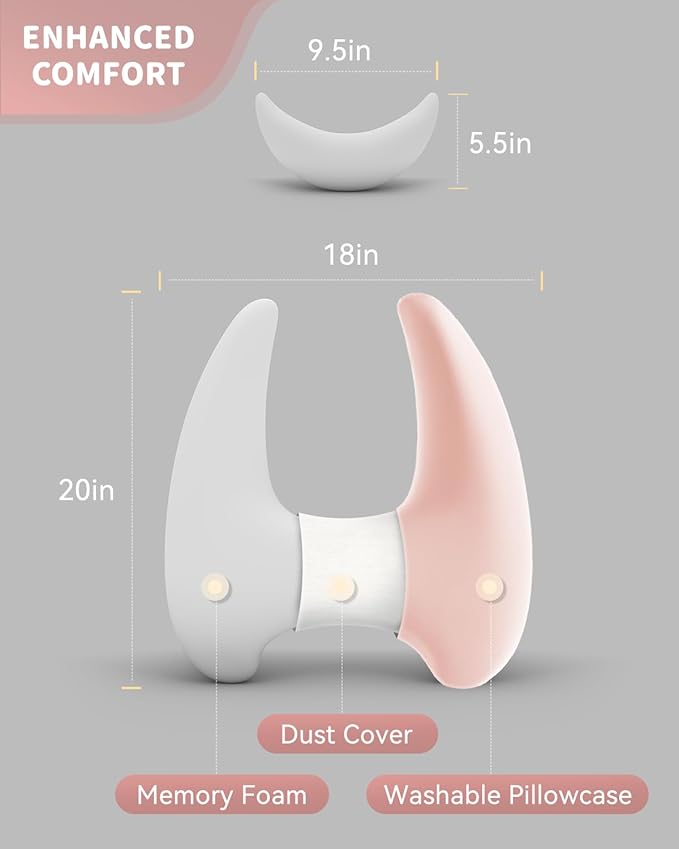 Memory Foam Kids Travel Pillow, Car Pillow for Kids, H-Shape Car Pillows for Sleeping, Removable Pillowcase, Adjustable, Porous Dots, Pink