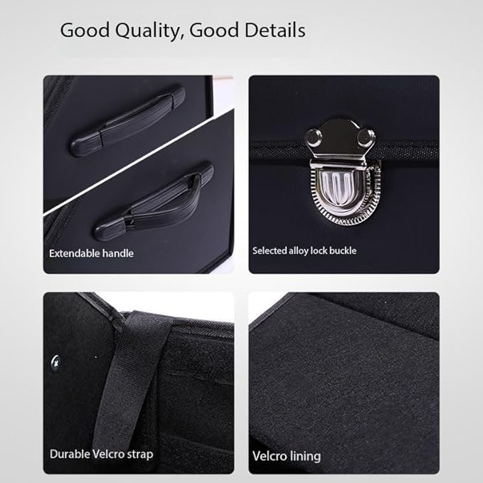 Leather Storage Box Car Trunk Organizer for Trunk SUV Sedan, Leather Foldable Storage Box with Lid (Black 14.9" L*12.2" W*11.8" H)