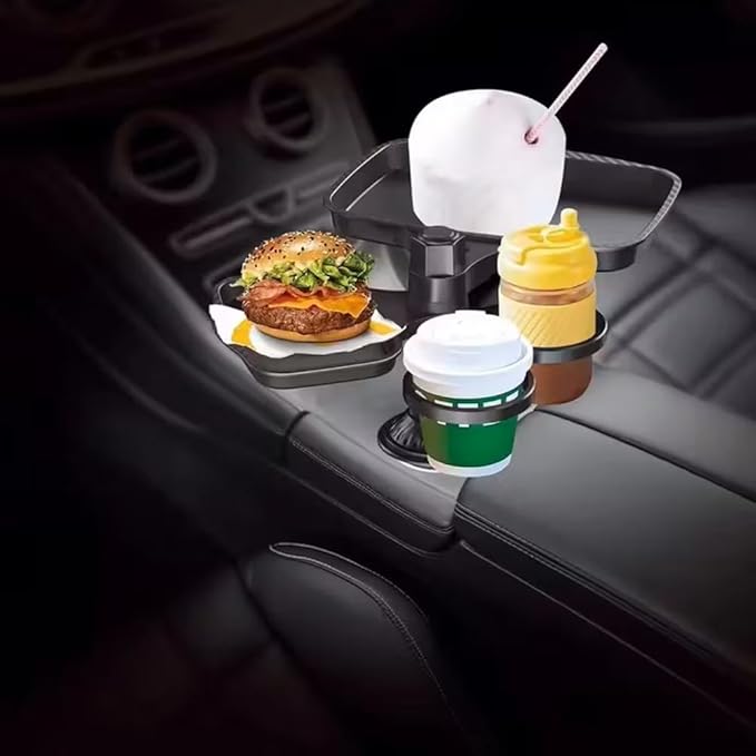 4 in 1 Car Table Tray，Mobile Phone Holder Car Cup Holder Tray ，360° Rotation Cup Holder Tray for Car，Compatible with Vehicles, Car, Road Trip Essentials