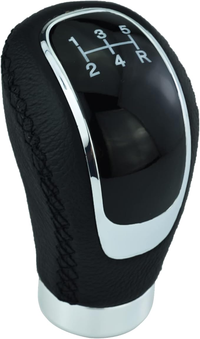 5 Speed Car Shifter Knob PU Leather Gear Lever Handle Car Transmission Stick Head for Most Manual Automotive Vehicles (Black Stitches)