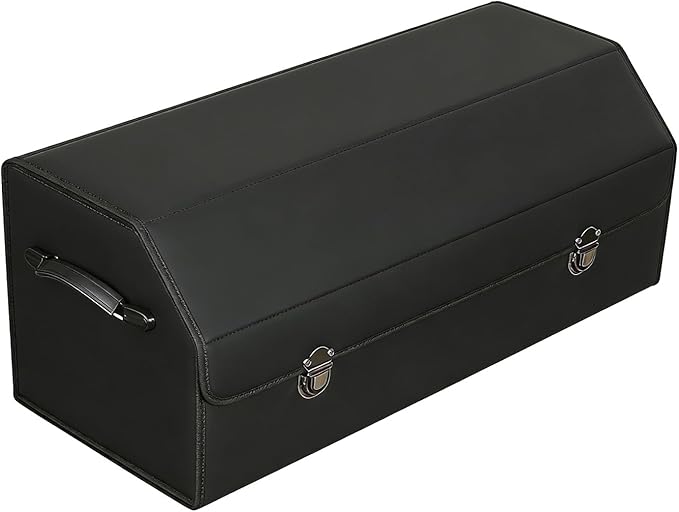 Leather Storage Box Car Trunk Organizer for Trunk SUV Sedan, Leather Foldable Storage Box with Lid (Black 29.5" L*12.2" W*11.8" H)