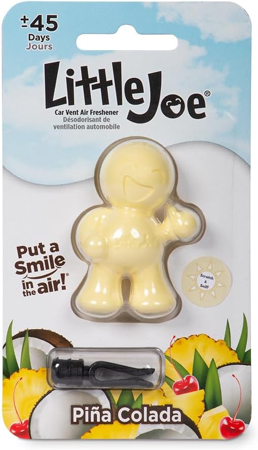 Little Joe 96412 Pina Colada Scent Car Air Freshener Clip Provides Long-Lasting Freshness in a Compact Design, Fights Odors for up to 45 Days, Cute Car Odor Eliminator, Non-Toxic, Pack of 2