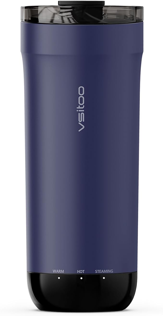 VSITOO S5 heated travel mug,16oz, Auto-Sensing AI Heats Drinks To 120-150°F Hands-Free. Temperature Control for All Cars, Perfect for Home/Office/Travel/Outdoor, Ideal Gift for Coffee Lovers - Blue