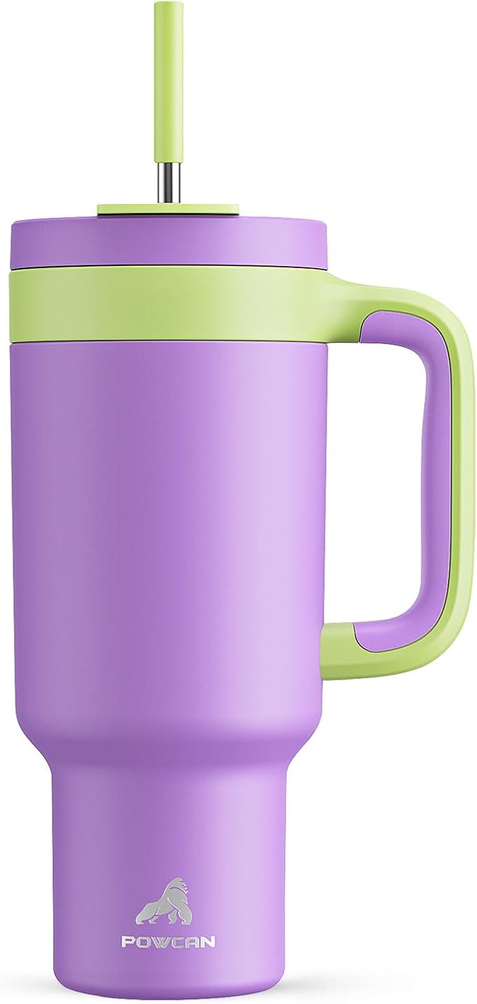 POWCAN 40 oz Tumbler with Handle, 2-in-1 Straw and Sip Lid, Leakproof, Dishwasher Safe, Insulated Stainless Steel Travel Coffee Mug, Keeps Cold for 34 Hours, Fits in Car Cup Holder (Wisteria)