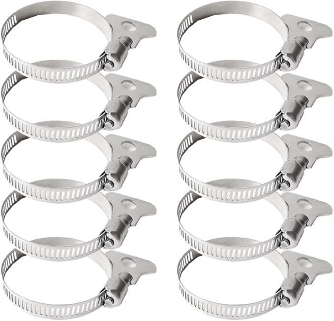 10-Piece Set of 304 Stainless Steel Hose Clamps, Adjustable Spiral Hose Clamps, Key type hose clamps for Plumbing, Automotive, Mechanical and More Applications.(Size:21-44mm【13/16"-1 3/4"】)