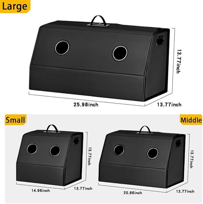 Leather Trunk Organizer,Foldable,Multi-Compartment,With Breathable Holes for Car SUV Truck MPV,Camping Picnic,Home Middle 20.8 * 13.7 * 13.7 inch Black