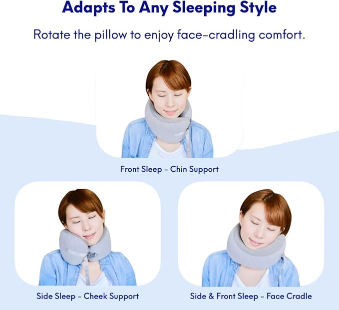 C CUSHION LAB Travel Pillow, Award-Winning Patented Ergonomic Design for Chin & Neck Support Memory Foam Neck Pillow, Compact Airplane Pillow for Traveling, Flight, Car (Spark, Medium)