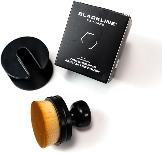 Blackline Reusable Tire Shine Applicator Brush – Soft Bristle Tool for Even Application, Ergonomic Grip with Drainable Stand, Mess-Free Gel & Liquid Tire Dressing Brush for Trim and Rubber Surfaces