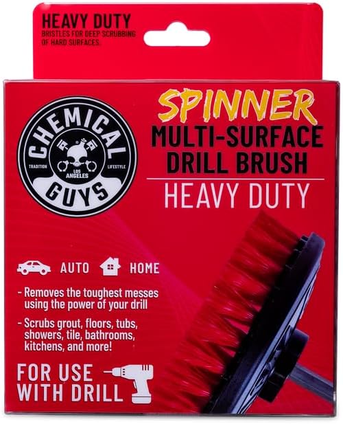 Chemical Guys ACC508 Heavy Duty Spinner Multi-Surface Drill Brush Attachment (Fits Any Standard Drill - Power Scrubber Removes Heavy Stains, Dirt & Grime from Grout, Tubs & Showers), Red