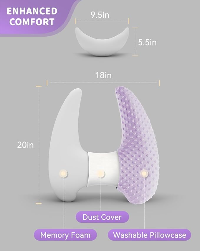 Memory Foam Kids Travel Pillow, Car Pillow for Kids, H-Shape Car Pillows for Sleeping, Removable Pillowcase, Adjustable, Velvet Dots, Purple