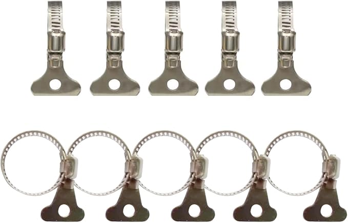 10-Piece Set of 304 Stainless Steel Hose Clamps, Adjustable Spiral Hose Clamps, Key type hose clamps for Plumbing, Automotive, Mechanical and More Applications.(Size:16-25mm【5/8"-1"】)