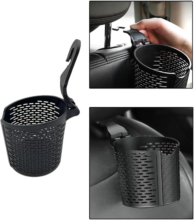 JAVOedge (2 Pack) Over The Back Car Seat Headrest Hanging Mount Universal Cup Holder for Interior Storage Organizer, Black