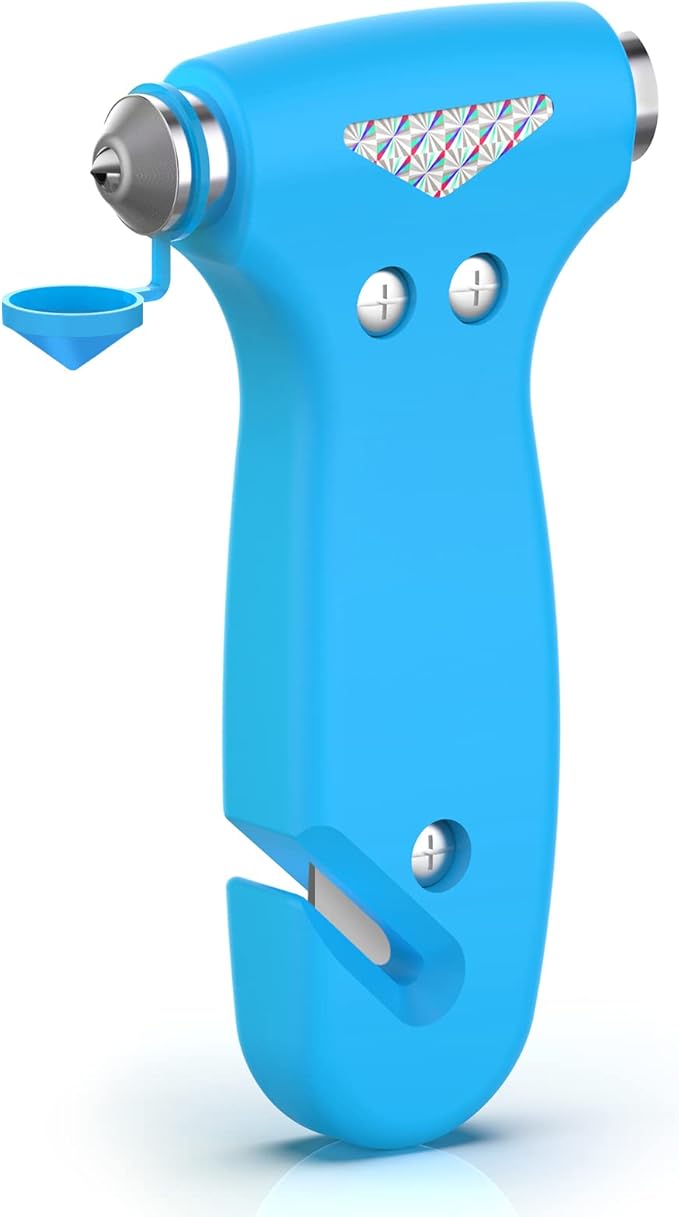 THINKWORK Car Safety Hammer for Teen Boy and Men's Gifts, Blue Three-in-One Emergency Escape Tool with Window Breaker and Seat Belt Cutter, Safety Emergency Car Escape Tool for Family and Children