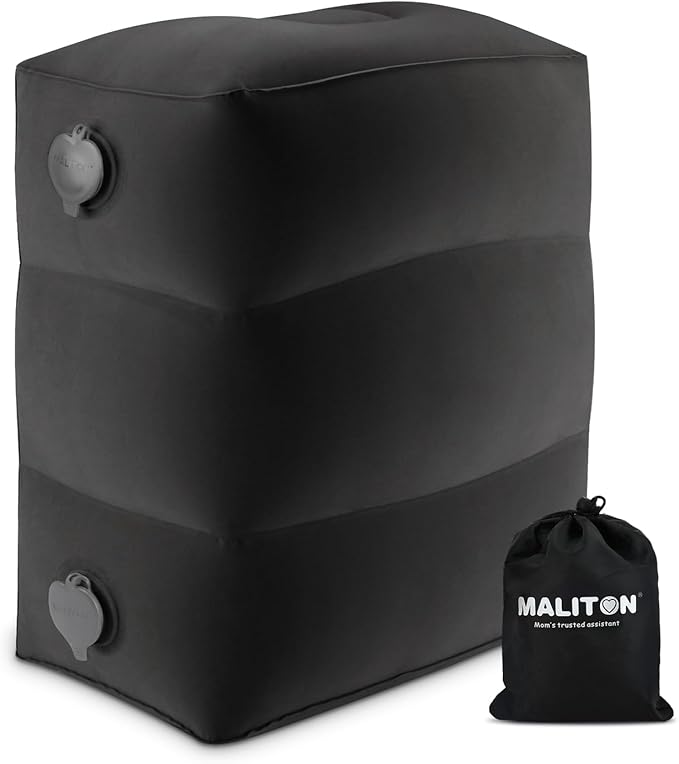 Maliton Inflatable Travel Foot Rest Pillow, Toddler Airplane Bed, Car Seat Foot Rest for Kids, Adjustable Height Leg Rest Pillow for Airplane, Home, Office(Black, 1 Pack)