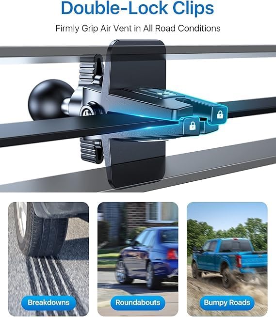 andobil 2025 Upgraded Car Phone Holder Mount for Vent, Military Sturdy Metal Clip Air Vent Phone Holder for Your Car Easy Used Cell Phone Car Mount for iPhone 16 15 14 13 12 Pro Max Samsung Grey