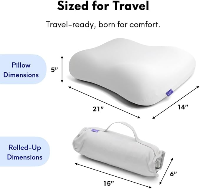 Cushion Lab Travel Deep Sleep Pillow – Compact Memory Foam Neck Pillow for Sleeping, Portable Pillow for Hotels, Camping, Side & Back Sleepers, On-The-Go – Calm Grey
