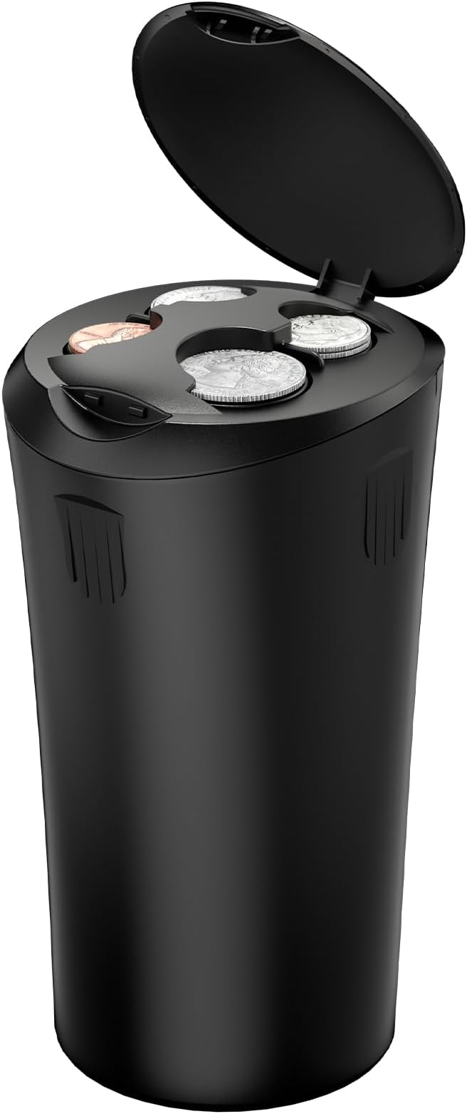 JOYTUTUS Coin Holder for Car, Larger-Capacity Car Change Holder Organizer, Universal Car Coin Holder for Cup Holder, Coin Dispenser Storage Fit Most Car & Trucks Car Accessories(Black, 1 Pack)