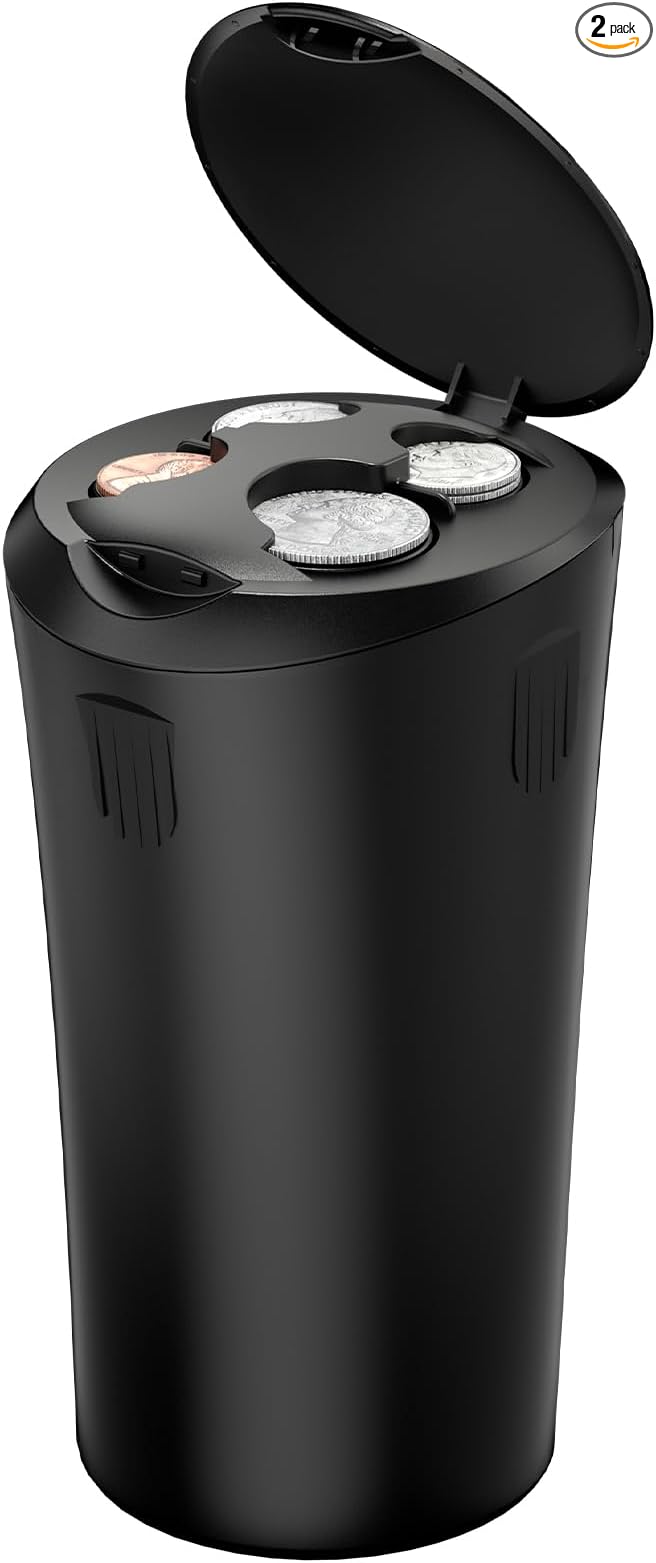 JOYTUTUS Coin Holder for Car, Larger-Capacity Car Change Holder Organizer, Universal Car Coin Holder for Cup Holder, Coin Dispenser Storage Fit Most Car & Trucks Car Accessories(Black, 2 Pack)