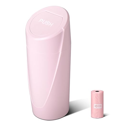 Car Trash Can Bin with Lid - Car Garbage Can Cup Holder - Pink Mini Leakproof Vehicle Garbage Bin with 20pcs Trash Bags - Automobile Organizers and Storage for Front Back Seat Accessories