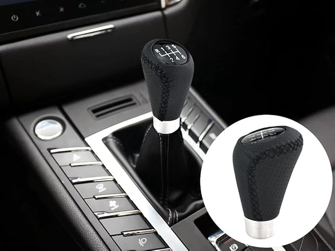Lunsom 6 Speed Shift Knob Manual Stick Shifter Handle Leather Gear Lever Head Car Accessories Fit Most Vehicle (Black Suture)