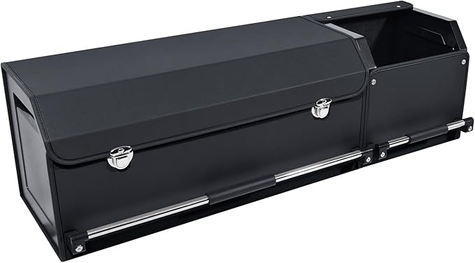 Car Trunk Organizer, Leather Trunk Organizer for SUV with Lid and Sturdy Handle Collapsible Adjustable Storage (Black, 41.6 x 11.4 x 12.2in)