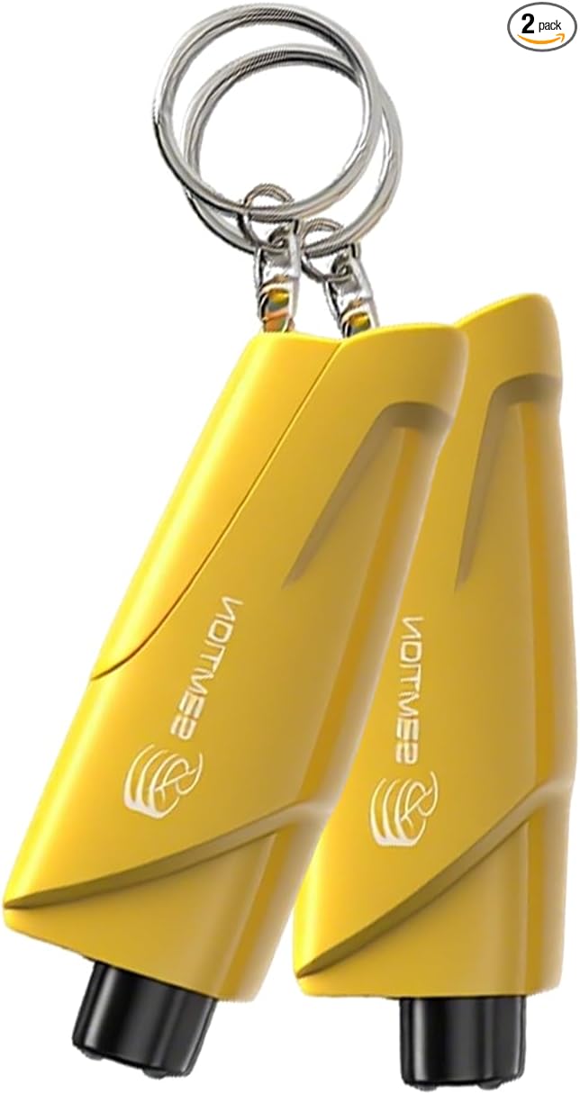 Glass Breaker and Seatbelt Cutter with Keychain Car Escape Tool for Land and Underwater, Pack of 2 (Yellow-Yellow)