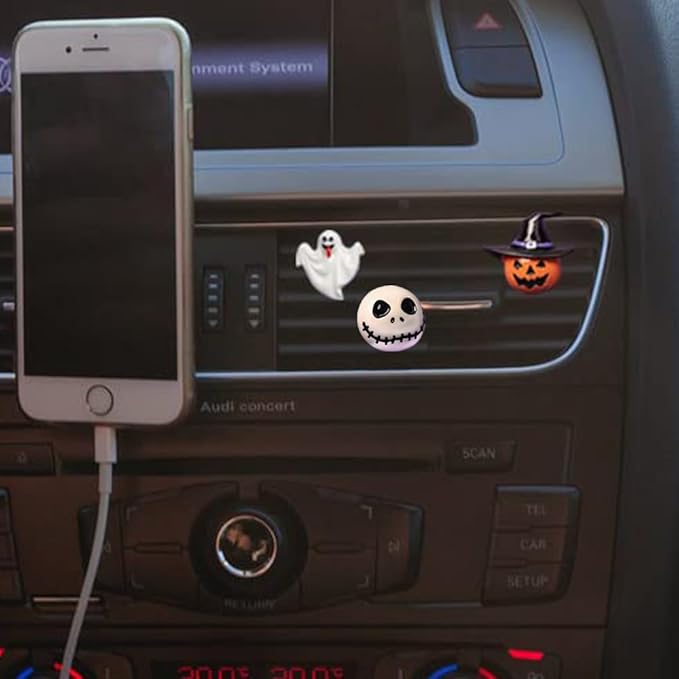 ZOSTLAND Grimace Pumpkin Car Air Vent Clip Decoration,Odd Car Air Fresheners,Terrible Ghost and Moon Automotive Interior Decoration Accessories, Personalized Car Decorations, (5pcs Halloween)