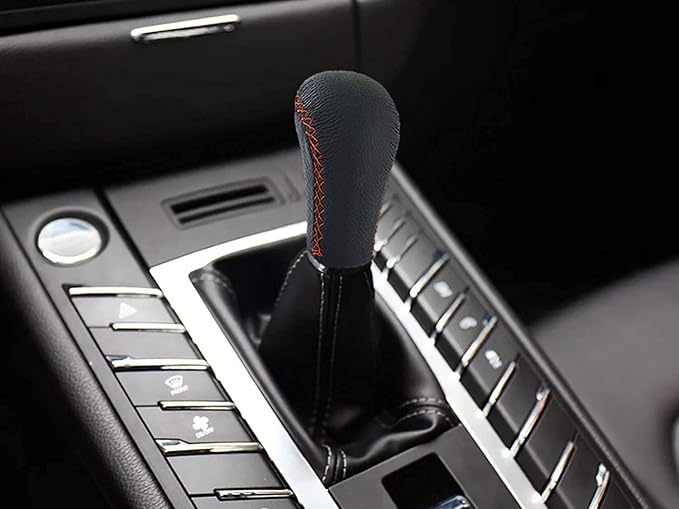 Lunsom Leather Shift Knob, Car Gear Shifter Stick Auto R Style Shift Stick Handle Head Gear Shift Lever Knob for Most Manual Transmission Vehicle (Red Suture)
