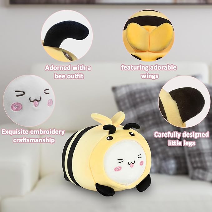 Kids Travel Pillow - 2-in-1 Deformable Kids Neck Pillow for Traveling, Soft U-Shaped Pillow with Adorable Animal Design, Comfy Sleep and Play, Ideal for Airplane Traveling - Yellow Bee