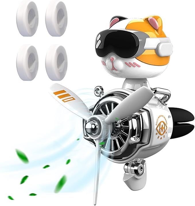 Car Air Freshener, Cute Cat Vent Clip Automotive Air Outlet Fan Diffuser, Car Interiors Vent Decoration (Shake Head Style - Cat, Ocean Scent, White)