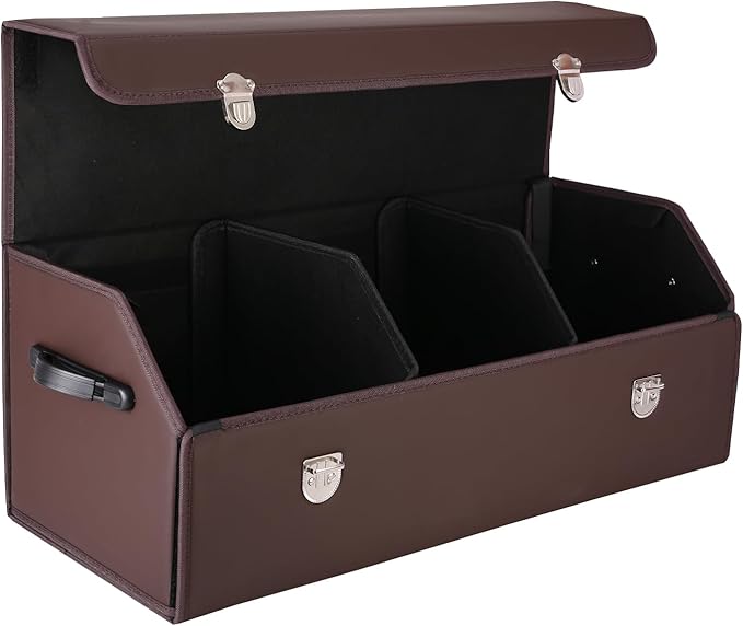 Trunk Organizer for Car, SUV Trunk Organizer Leather Storage, Cargo Box-Automotive Consoles Organizers-Multi-Compartment Adjustable Auto Grocery Home Storage Box