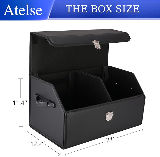 Trunk Organizer for Car, SUV Trunk Organizer Leather Storage, Cargo Box-Automotive Consoles Organizers-Multi-Compartment Adjustable Auto Grocery Home Storage Box