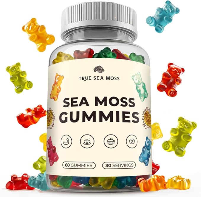 TrueSeaMoss Irish Sea Moss Gummies with Burdock Root & Bladderwrack – Formula for Adults & Kids – 60 Gummies
