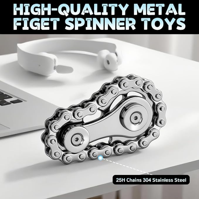 Sprocket Fidgets Chain Toys, Metal Bike Chain Gear Fidget Spinner for Adults Kids, Hand Roller Strengthener for Boy Man, EDC Novelty Stress Relief Toys, Cool Birthday Present Party Favor(Silver)