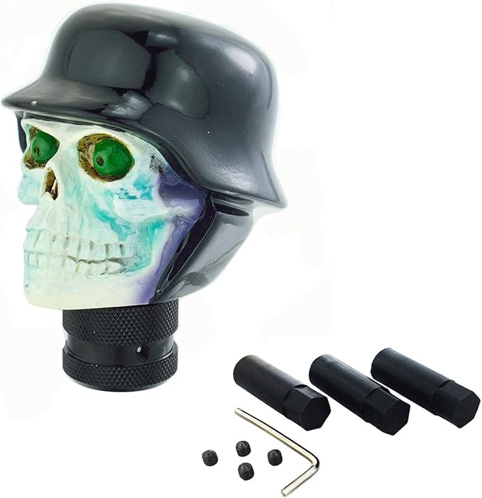Lunsom Skull Gear Shifter Knob, Soldier Car Shift Stick Handle Shifting Head Transmission Fit Most Automatic Manual Vehicle (Black&White)