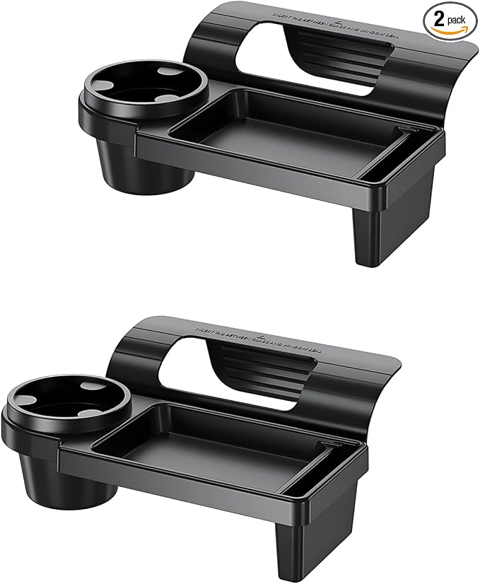GDQ Car Window Organizer (2 Pack) - Multi-Function Clip-On Cup Holder & Phone Mount | No Drill Universal Fit for SUV/Truck/Sedan | Insert Installation