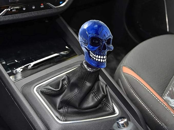 Lunsom Skull Gear Shift Head Resin Shifter Knob Car Transmission Shifting Stick Handle Fit Most Automatic Manual Vehicle (Navy Blue)