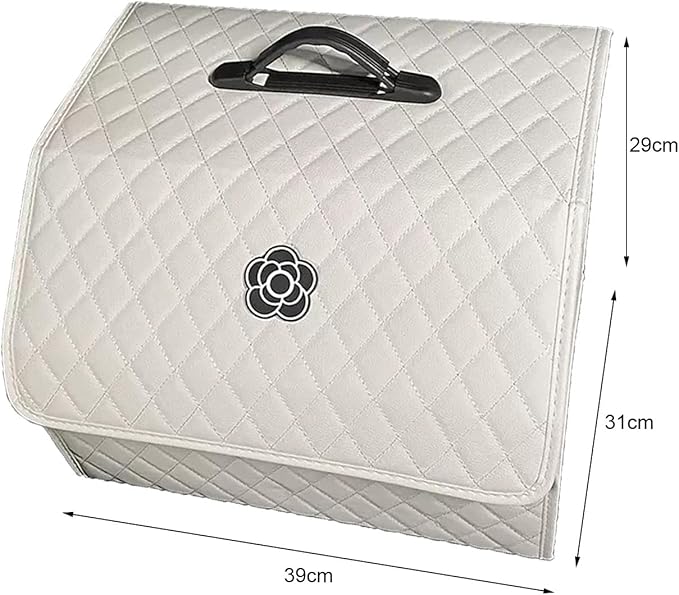 ANGGREK Pu Leather Trunk Organizer, Structure High Capacity Portable Trunk Storage Box for Car (White ‑ Large)
