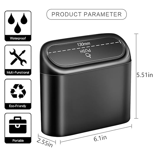 Car Trash Can Bin with Lid - Universal Vehicle Mini Leakproof Garbage Can Bin with 20pcs Trash Bags Can Organizer Storage for Front Back Seat Accessories for Auto Office Bedroom Home(Black)