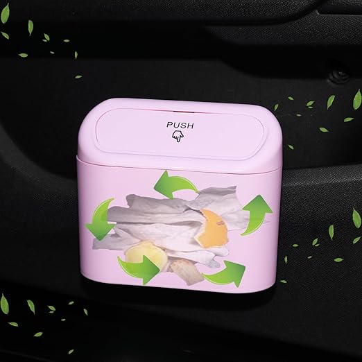 Car Trash Can Bin with Lid - 2 Packs Universal Vehicle Mini Leakproof Garbage Can Bin with 40pcs Trash Bags Can Organizer Storage for Front Back Seat Accessories for Auto Office Bedroom Home(Pink)