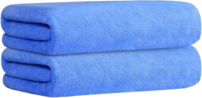 JML Bath Towels Set, Large Microfiber Bath Towel for Adult, 2 Pack 30" x 60" - Soft, Absorbent, Quick Dry, Lint Free, Perfect for Sauna, Pool, Gym, Shower, Hair Wrap, Fitness, Sport, Yoga, Blue