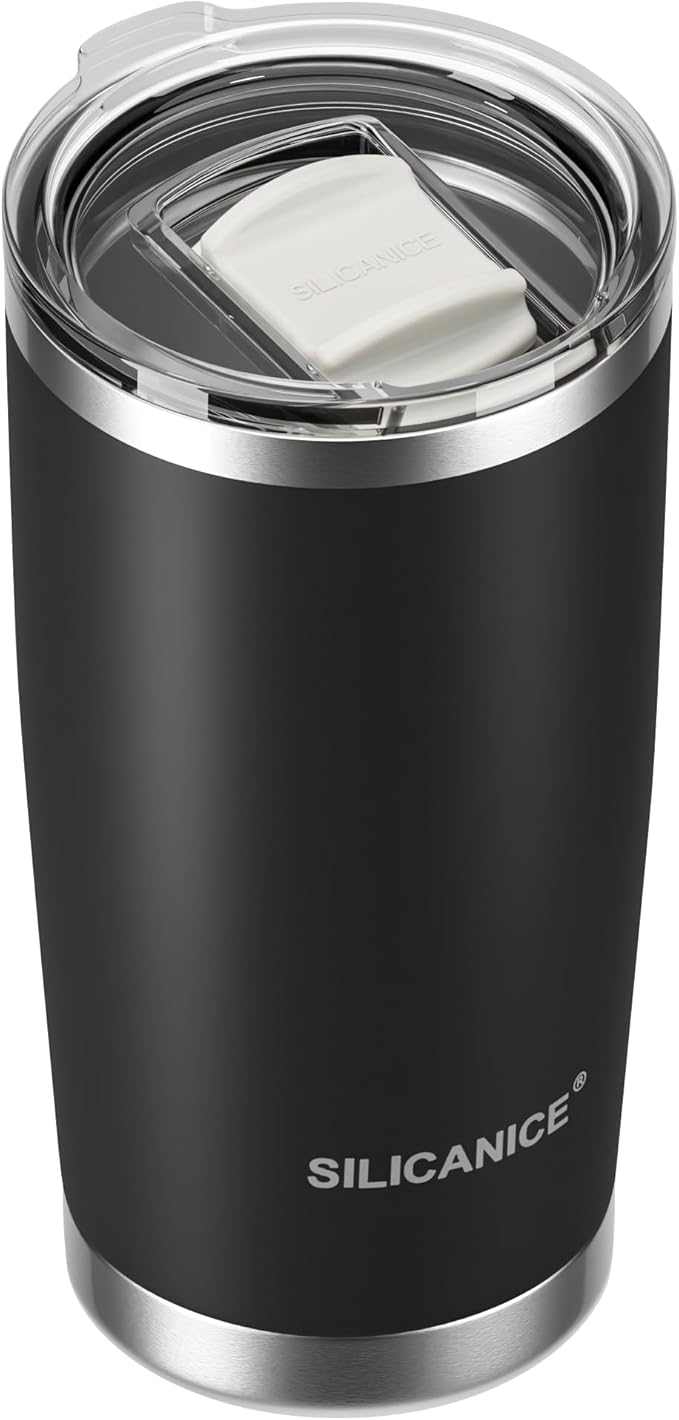 20oz Vacuum Insulated Tumbler - Double Wall Stainless Steel Coffee Mug with Detachable Slider Lid, BPA Free, Car Cup Holder Compatible - Gym/Office/Travel/Home - Black