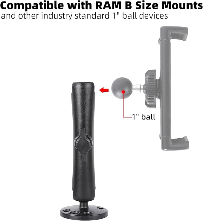 1" Ball Double Socket Arm with AMPS Hole Round Plate Base, Aluminum Alloy Arm&Drill Base, Compatible with RAM Mounts 1 Inch Ball Components, for Bike Car Motorcycle Phone Mount (6.69" Length)