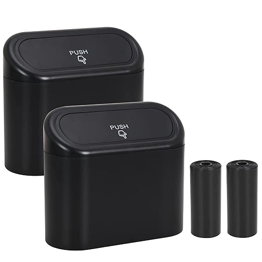 CZWL&HG 2 Pack Mini Car Trash Can with Lid & with 40 Pcs Bags - Waterproof Vehicle Garbage Can for Door/Seat/Home, Odorless Portable Travel Trash Bin