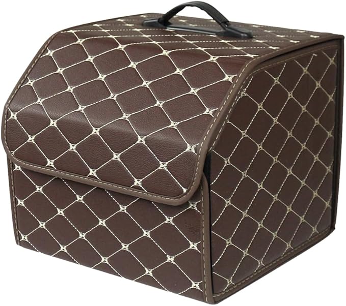 Ergocar Car Trunk Organizer Luxury Foldable Car Boot Tidy Storage Box Waterproof PU Car Boot Storage Organiser for Car/SUV/Truck/Auto (Brown-S)